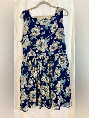 Beige by ECI Blue Floral Sleeveless Mini Dress | Soft Bloom Cottagecore XL